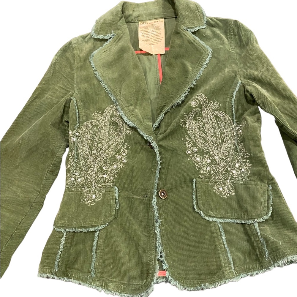 Miss Me Olive Green Embroidered Corduroy Blazer